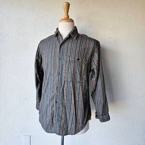 Vintage 90s Big E-Z Gray Multicolor Stripe Casual Button Shirt Street M Medium